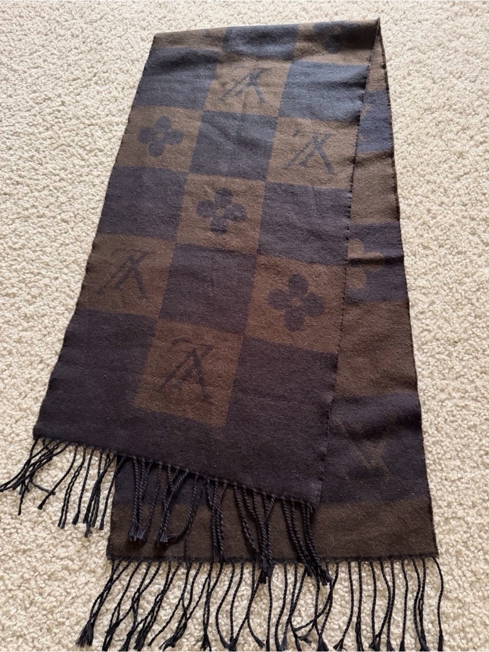 Luxury Brown and Black Patterned Scarf - Unbranded